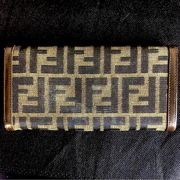 MFENDI Zucca Navy Canvas and Brown Leather Snap Bifold Wallet - Picture 2 of 16